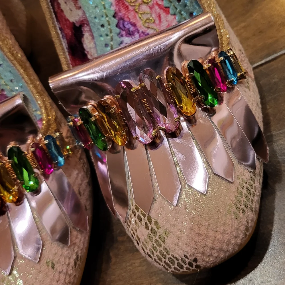 NWT Size 6.5 Irregular Choice Amorgos Pink Rhinestone, Snake Skin Glitter Heels - Picture 5 of 11